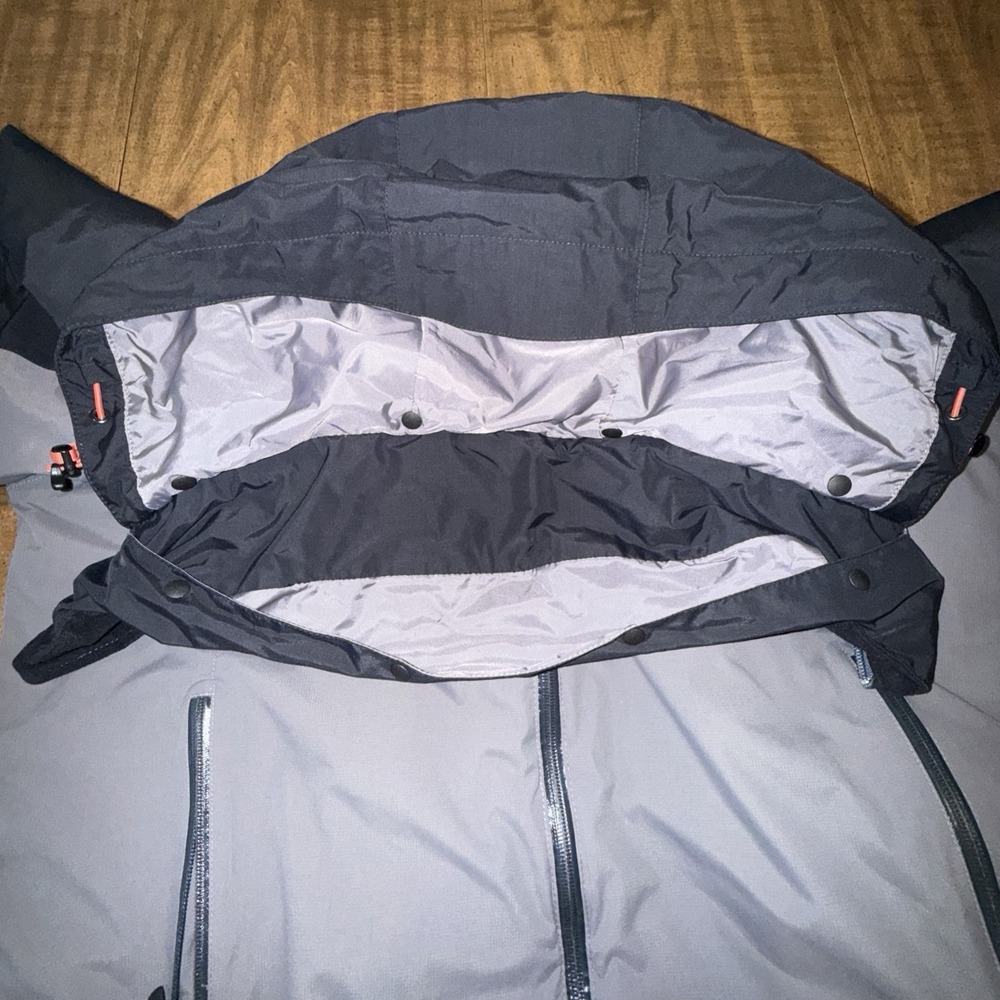 Lands End Jacket Mens Large Gray AquaCheck Thermolite Hooded Full Zip Nylon Coat - Picture 8 of 15